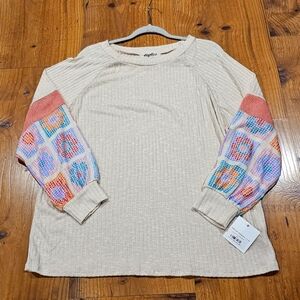 Haptics NWT Beige Top with Granny Squarel Sleeves